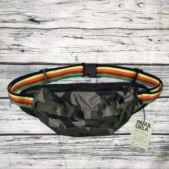 NEW Pam & Gela Belt Bag Crossbody Fanny Pack Camo Print Grunge Purse NWT $175 - Picture 3 of 12